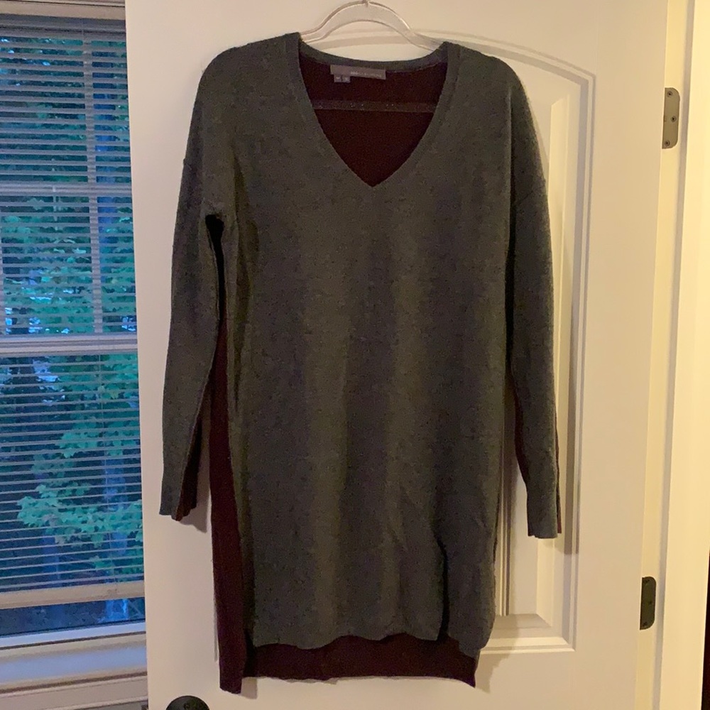 Medium 360 Cashmere Tunic Sweater, cashmere sweater dress, gray and deep purple